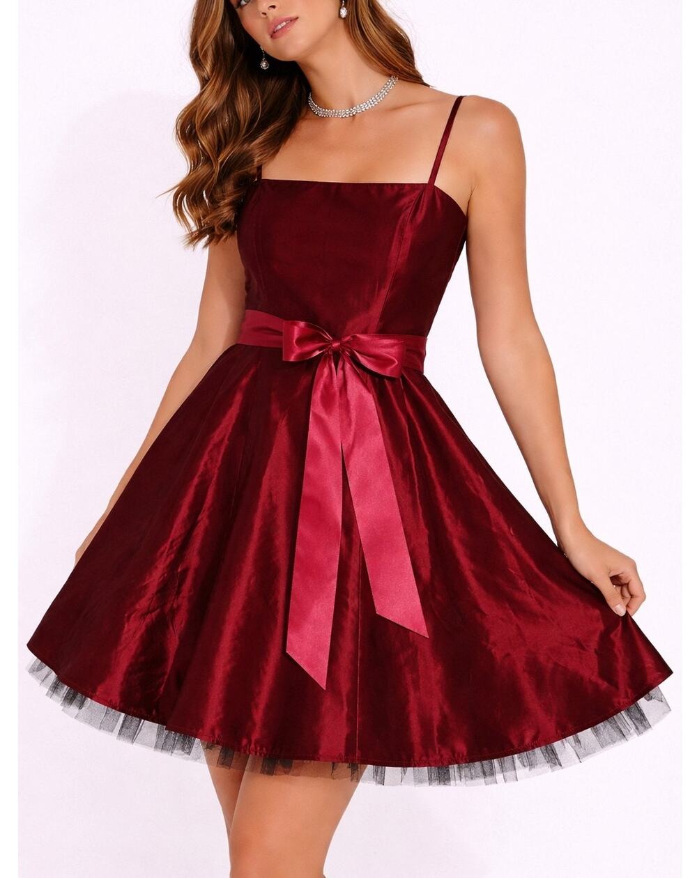 Vintage Satin Bow Tulle Mini Homecoming Dress Size 4 Red Pinup Y2K Whimsigoth